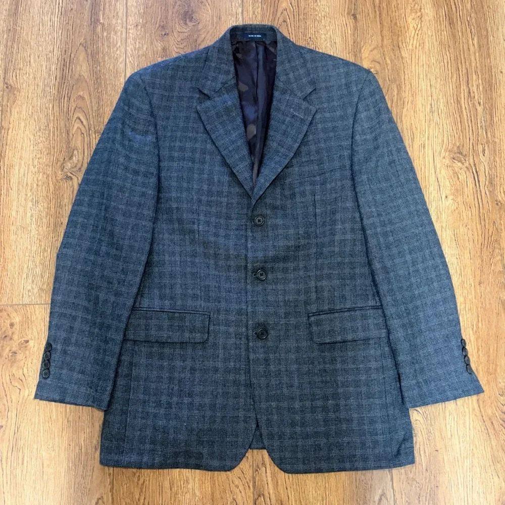 Ralph Ralph Lauren Mens 38R Gray Plaid 100% Wool‎ 3-Button Blazer Sport Coat